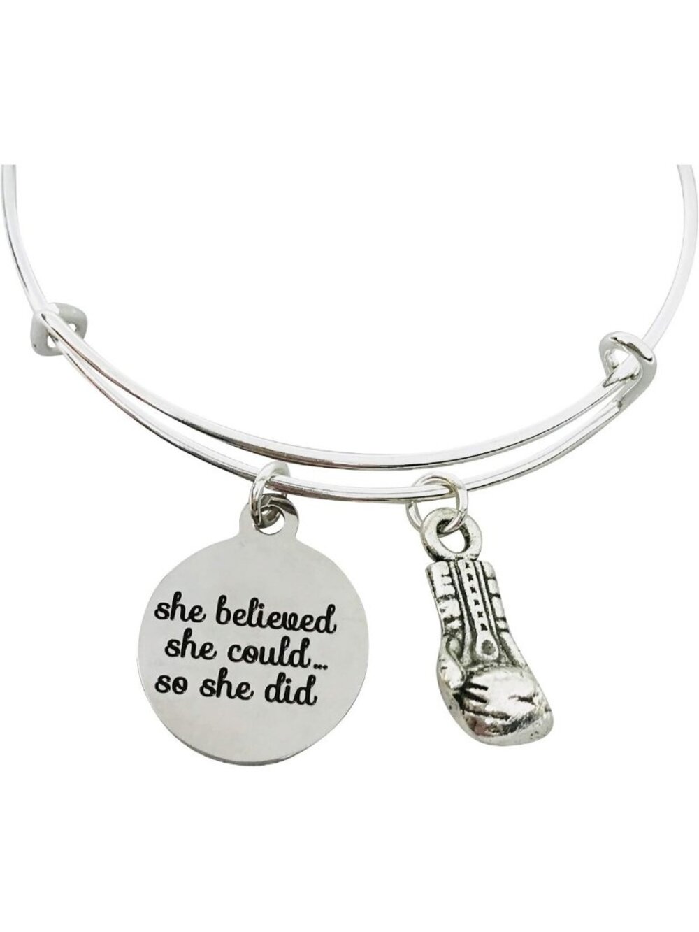 Boxing Charm Bangle Bracelet - Inspirational Jewelry Gift for Women Athletes